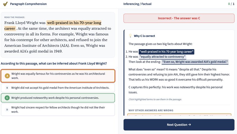 Paragraph comprehension practice