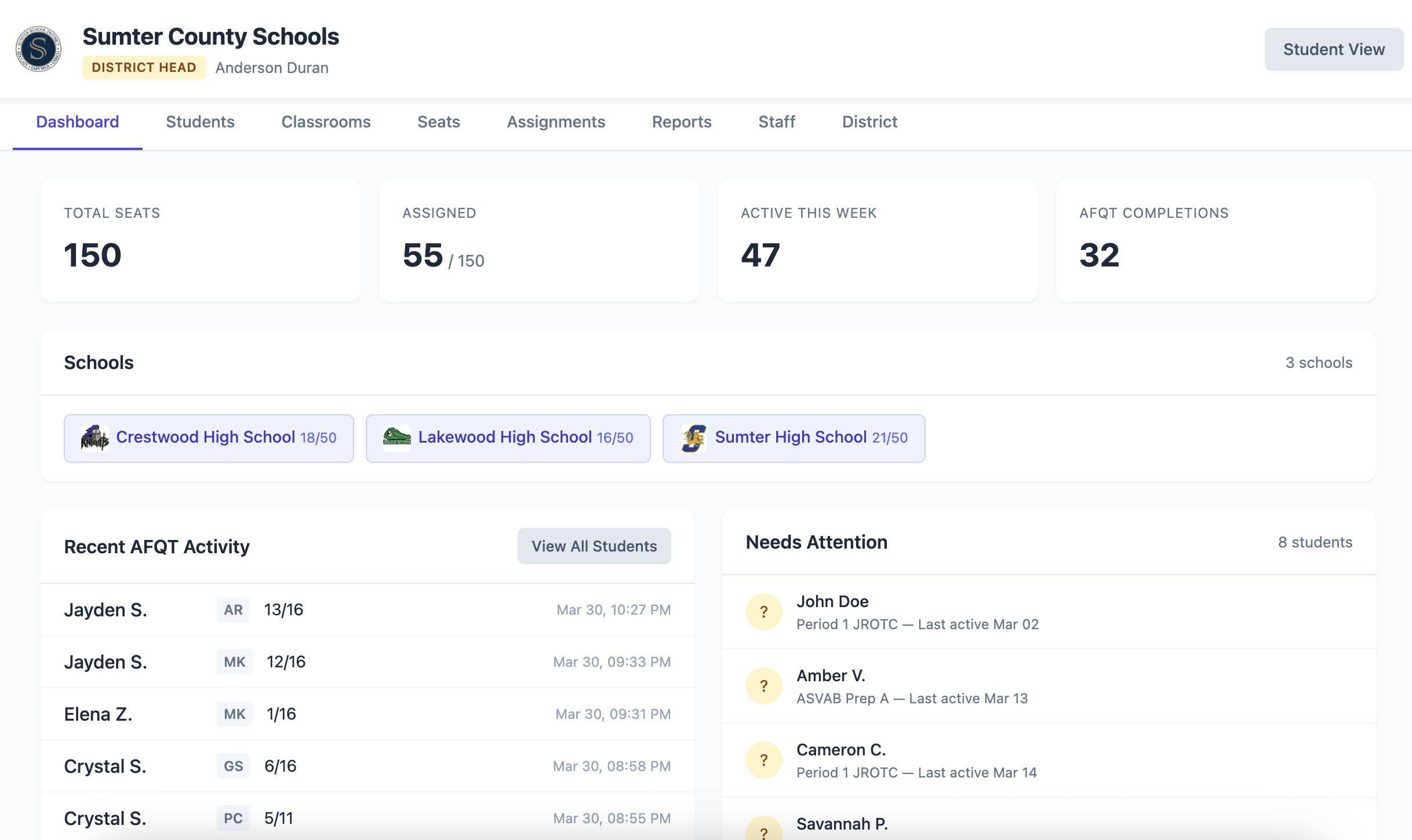 Teacher Dashboard