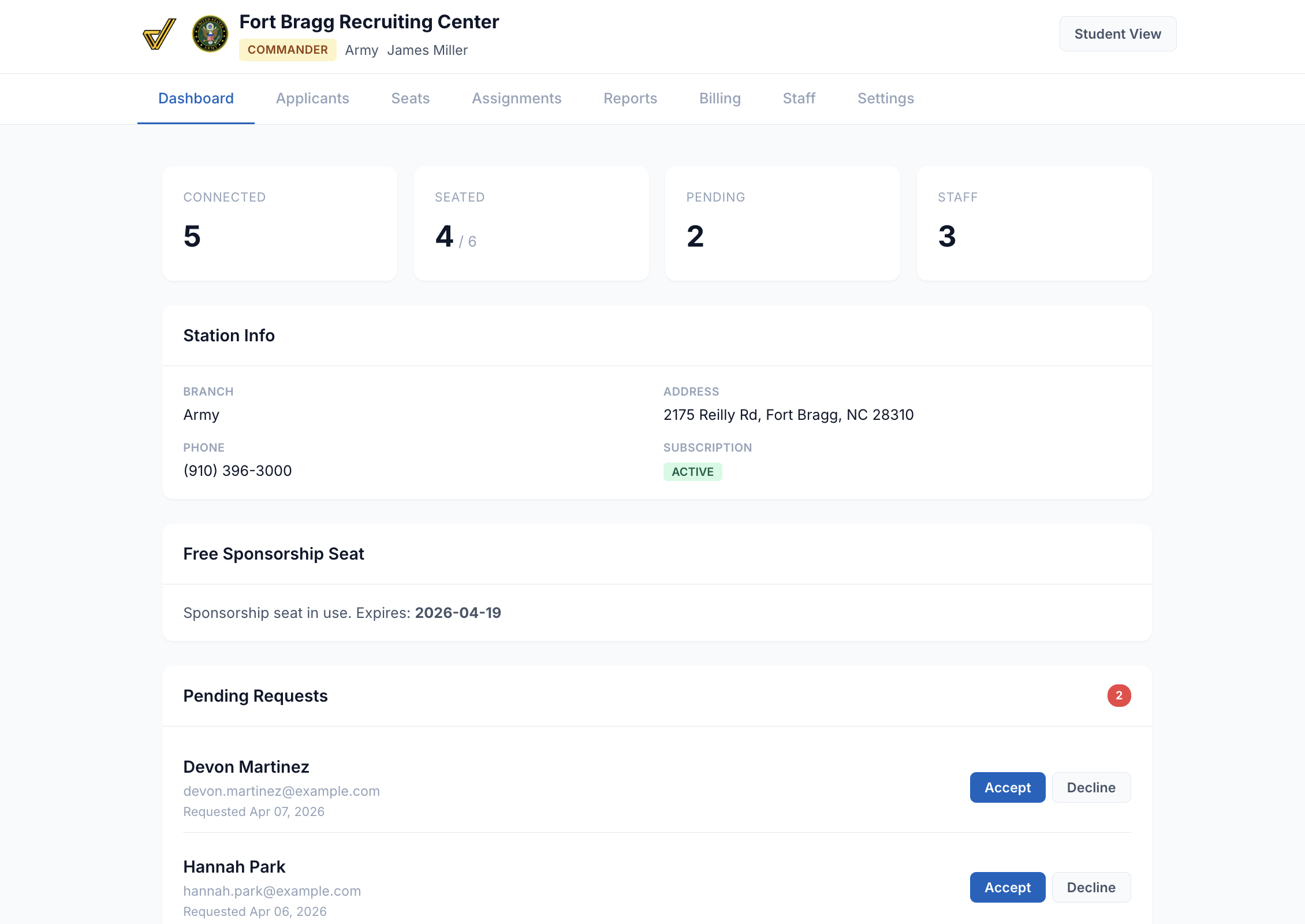 Station dashboard screenshot